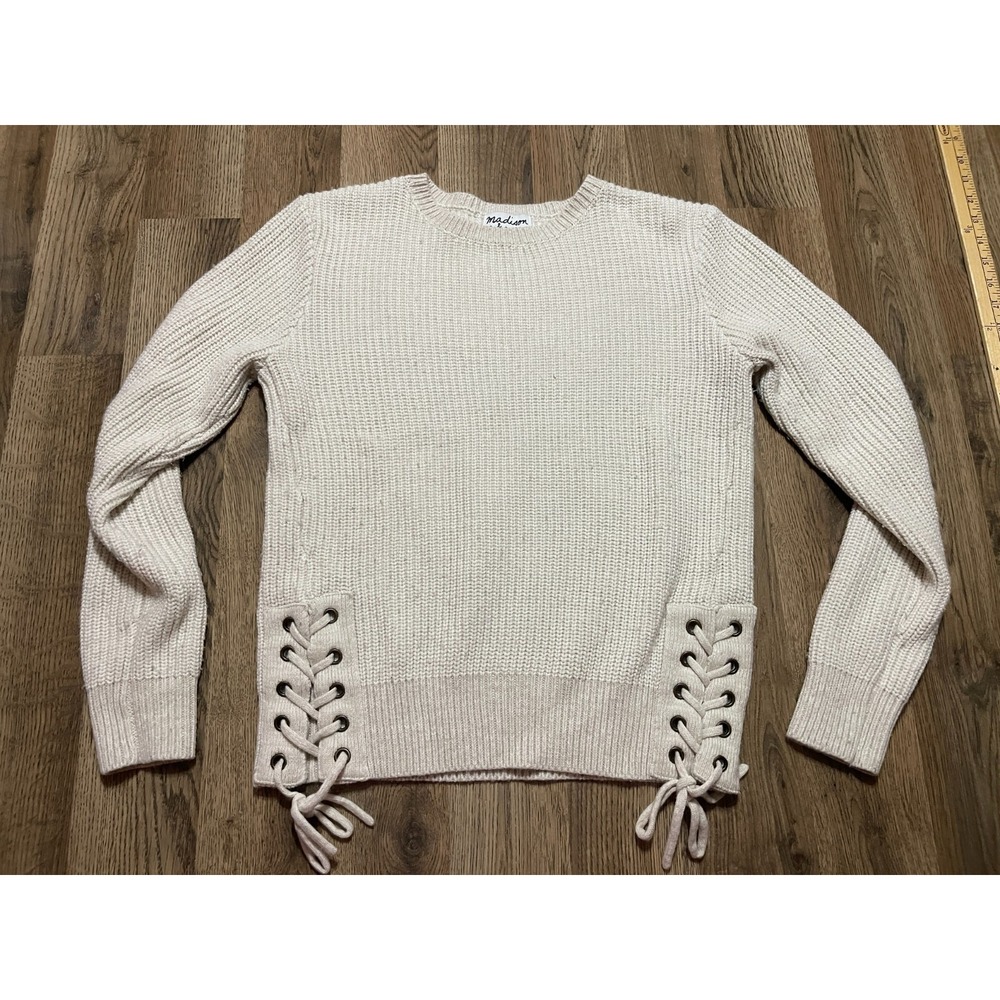 Madison & Berkeley Sweater, Women's Size Large, Cream, Side Ties, Knit, Pullover